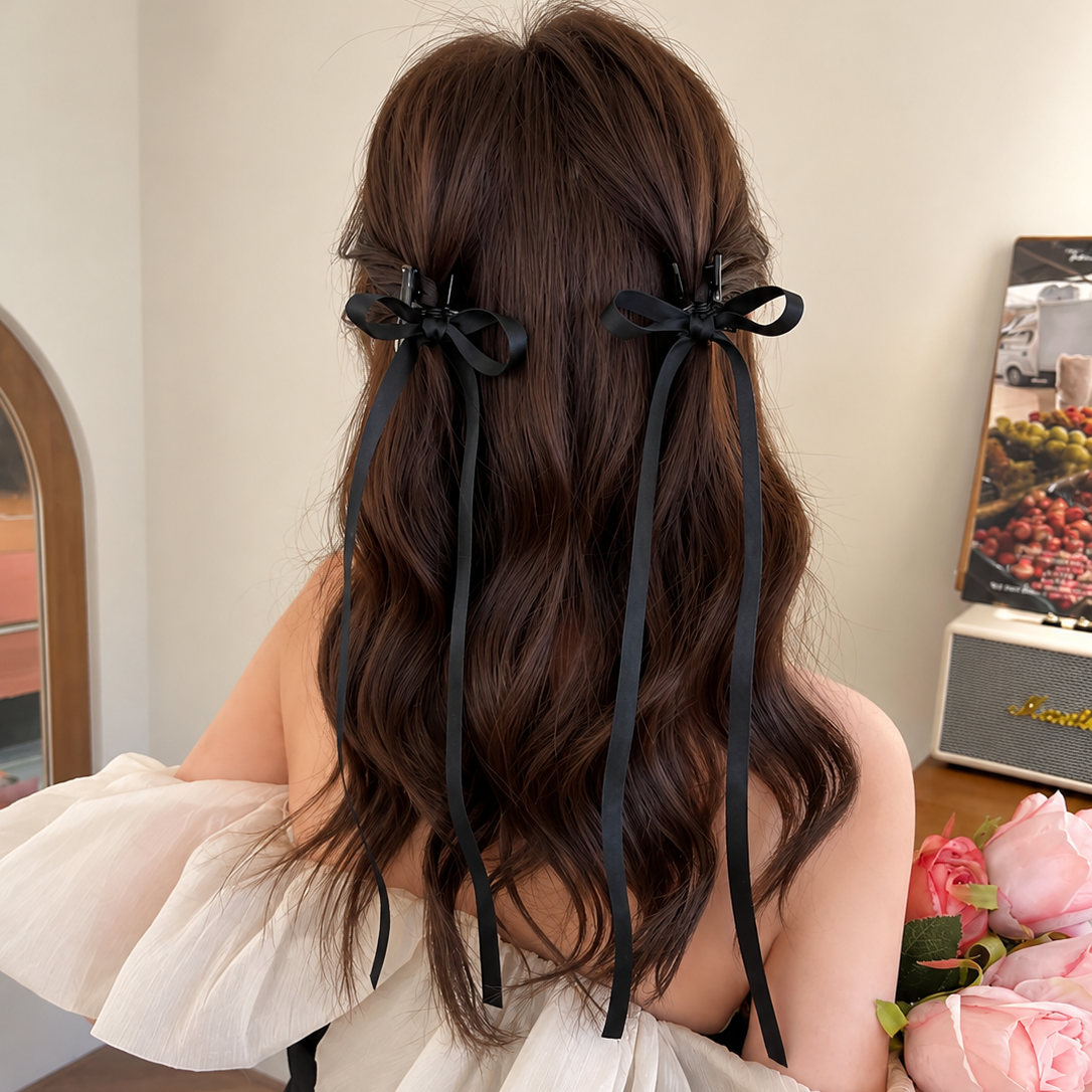 Elegant Long Ribbon Bow Claw Hair Clip