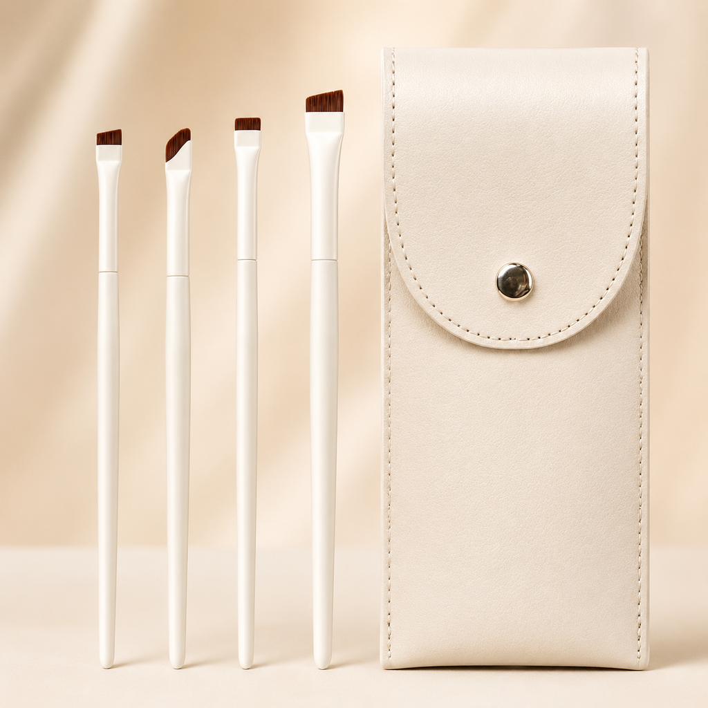 4-Piece Precision Eyeliner & Brow Brush Set with Premium Case