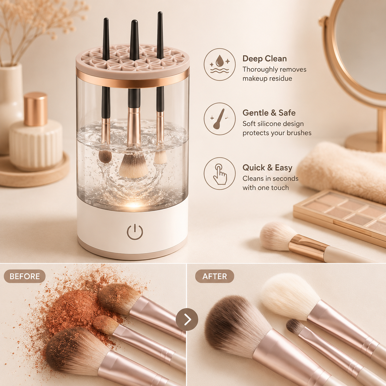 Nettoyeur de Pinceaux de Maquillage USB Portable – Des Pinceaux Propres en Quelques Minutes